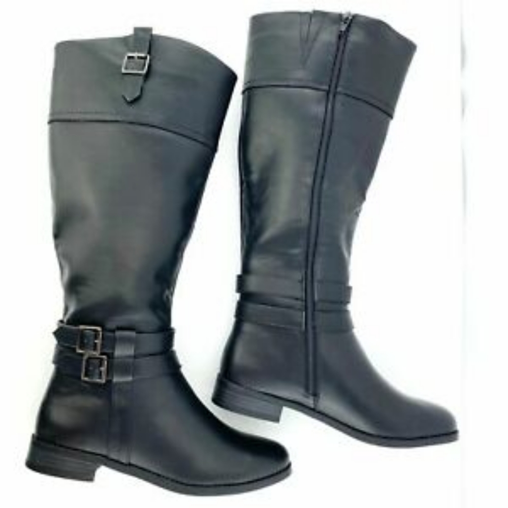 Black Faux Leather Knee Boots, Size 7.5